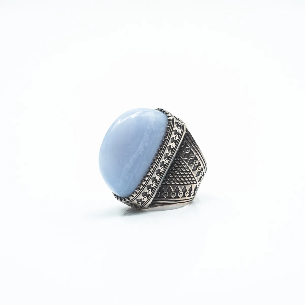 Inel oval tuguiat calcedonie bleu Argint
