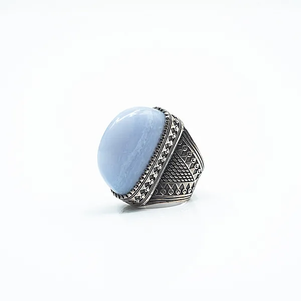 Inel oval tuguiat calcedonie bleu Argint
