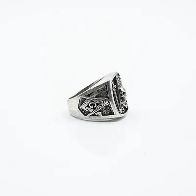 Inel patrat masonic craniu Argint - 5