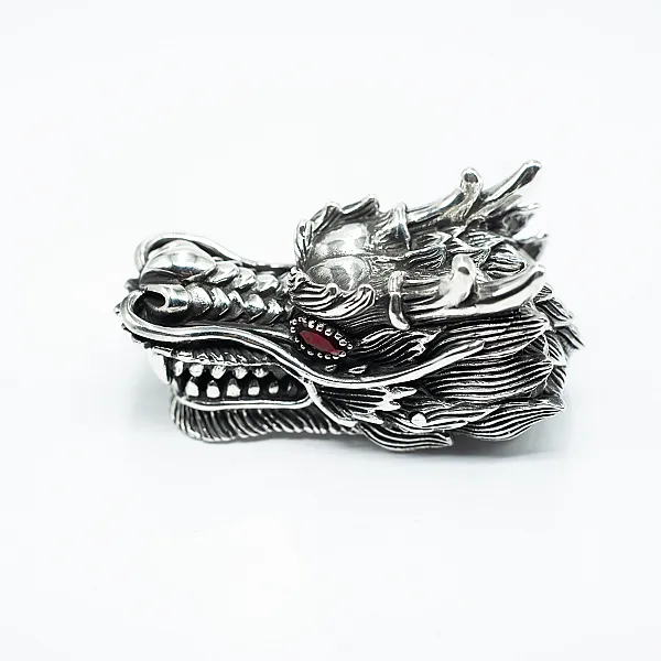 Clips de pantaloni cap de dragon Argint