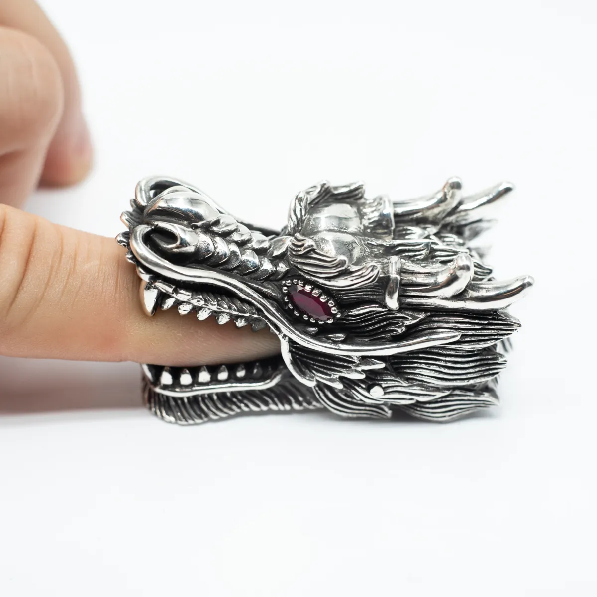 Clips de pantaloni cap de dragon Argint
