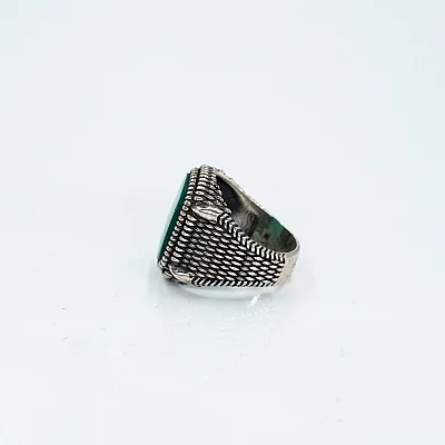Inel dreptunghiular buburuze agat verde Argint - 3