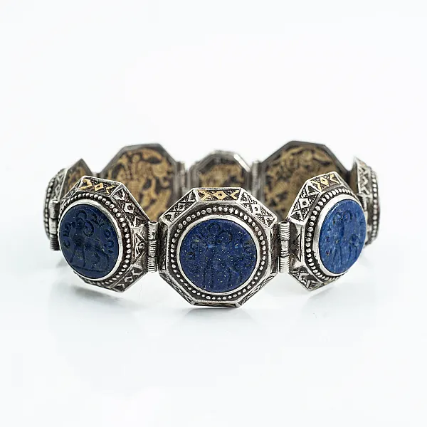 Bratara Afghana rotunda lapis lazuli cornute Argint