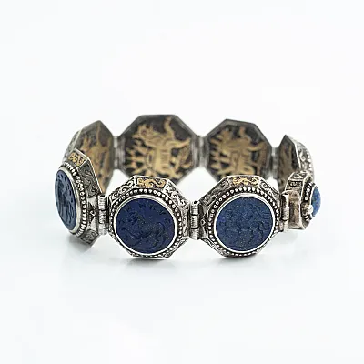 Bratara Afghana rotunda lapis lazuli Argint - 1
