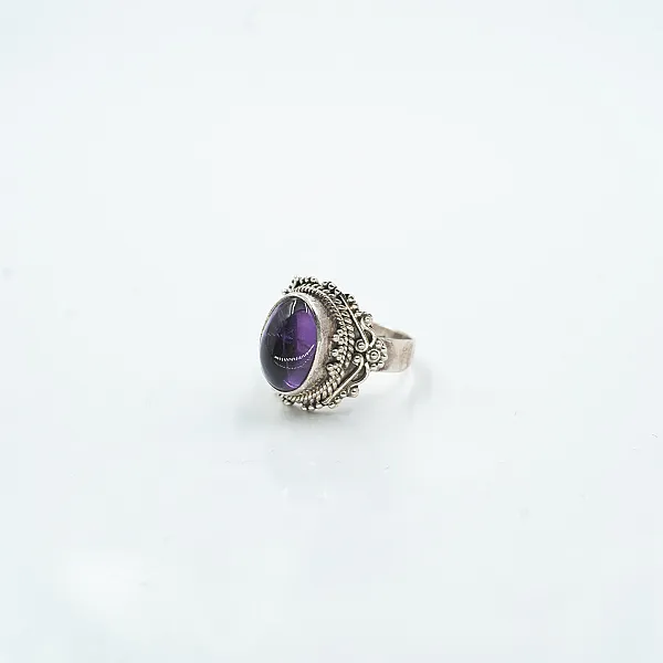 Inel slim oval punctulete ametist Argint