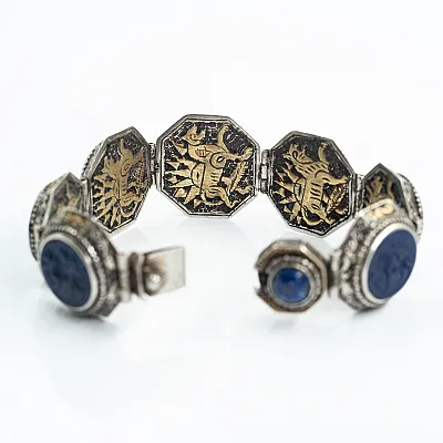 Bratara Afghana rotunda lapis lazuli Argint - 4