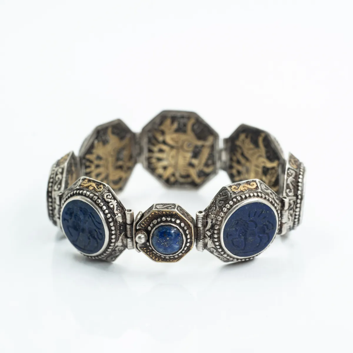 Bratara Afghana rotunda lapis lazuli Argint
