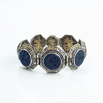 Bratara Afghana rotunda lapis lazuli Argint - 5