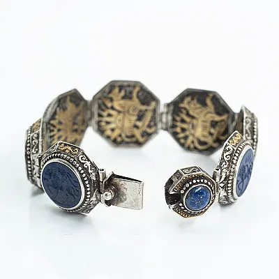 Bratara Afghana rotunda lapis lazuli Argint - 3