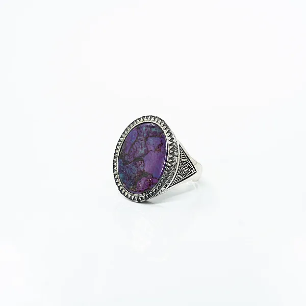 Inel oval model turcoaz mov Argint