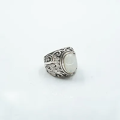Inel oval broderie florala piatra lunii Argint - 4