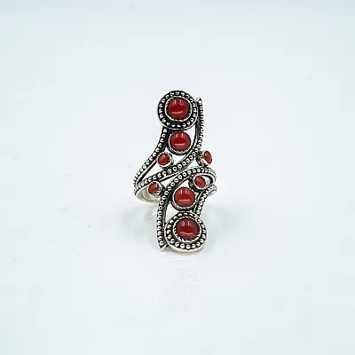 Inel lung petale picaturi coral Argint - 6