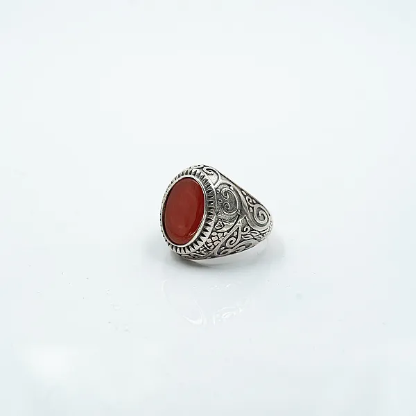 Inel oval broderie gotica carneol Argint
