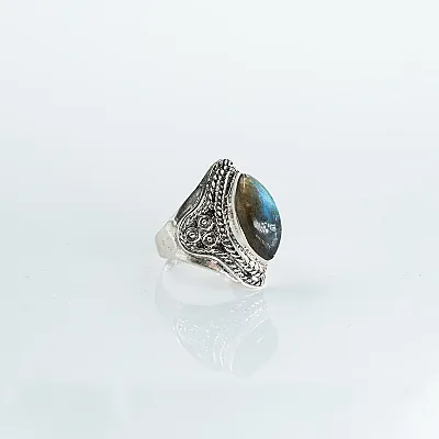 Inel oval ascutit piatra labradorite Argint - 6