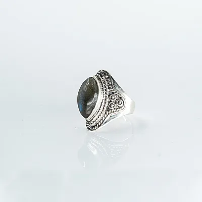 Inel oval ascutit piatra labradorite Argint - 2
