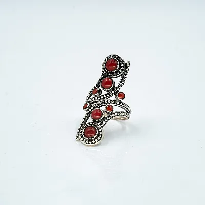 Inel lung petale picaturi coral Argint - 1