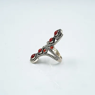 Inel lung petale picaturi coral Argint - 2
