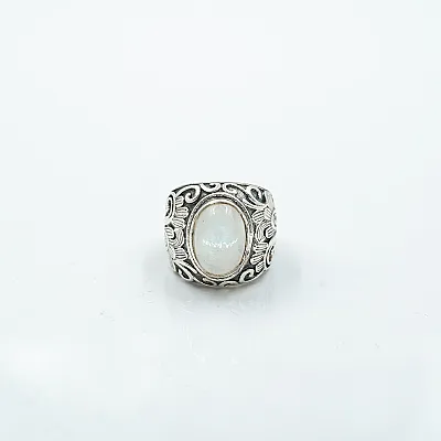 Inel oval broderie florala piatra lunii Argint - 5