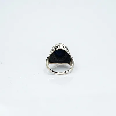 Inel oval simplu puncte lapis-lazuli Argint - 4