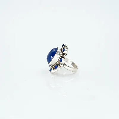 Inel oval floare lapis-lazuli Argint - 3