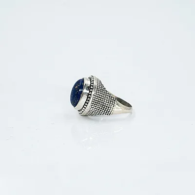 Inel oval simplu puncte lapis-lazuli Argint - 3