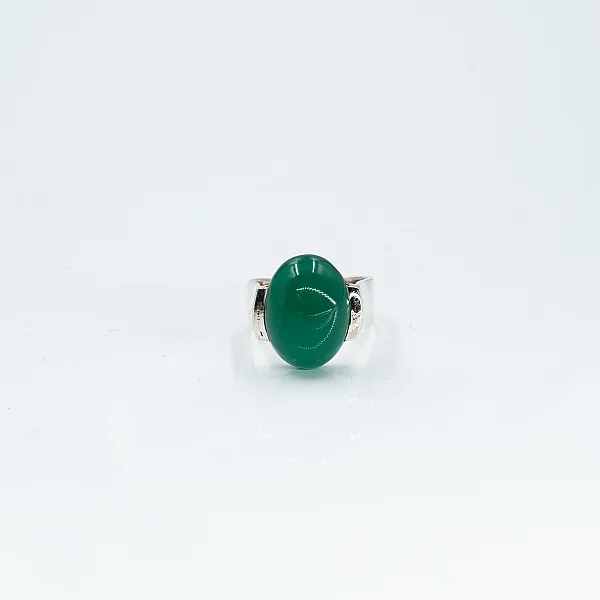 Inel oval simplu s agat-verde Argint