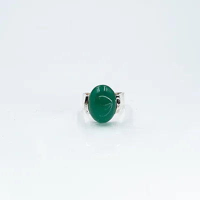 Inel oval simplu s agat-verde Argint - 1