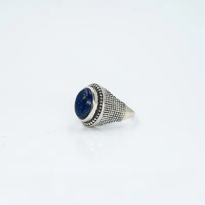 Inel oval simplu puncte lapis-lazuli Argint - 2