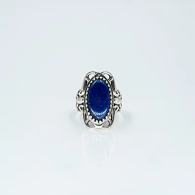 Inel oval broderie lapis-lazuli Argint - 1