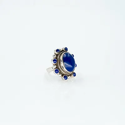 Inel oval floare lapis-lazuli Argint - 5