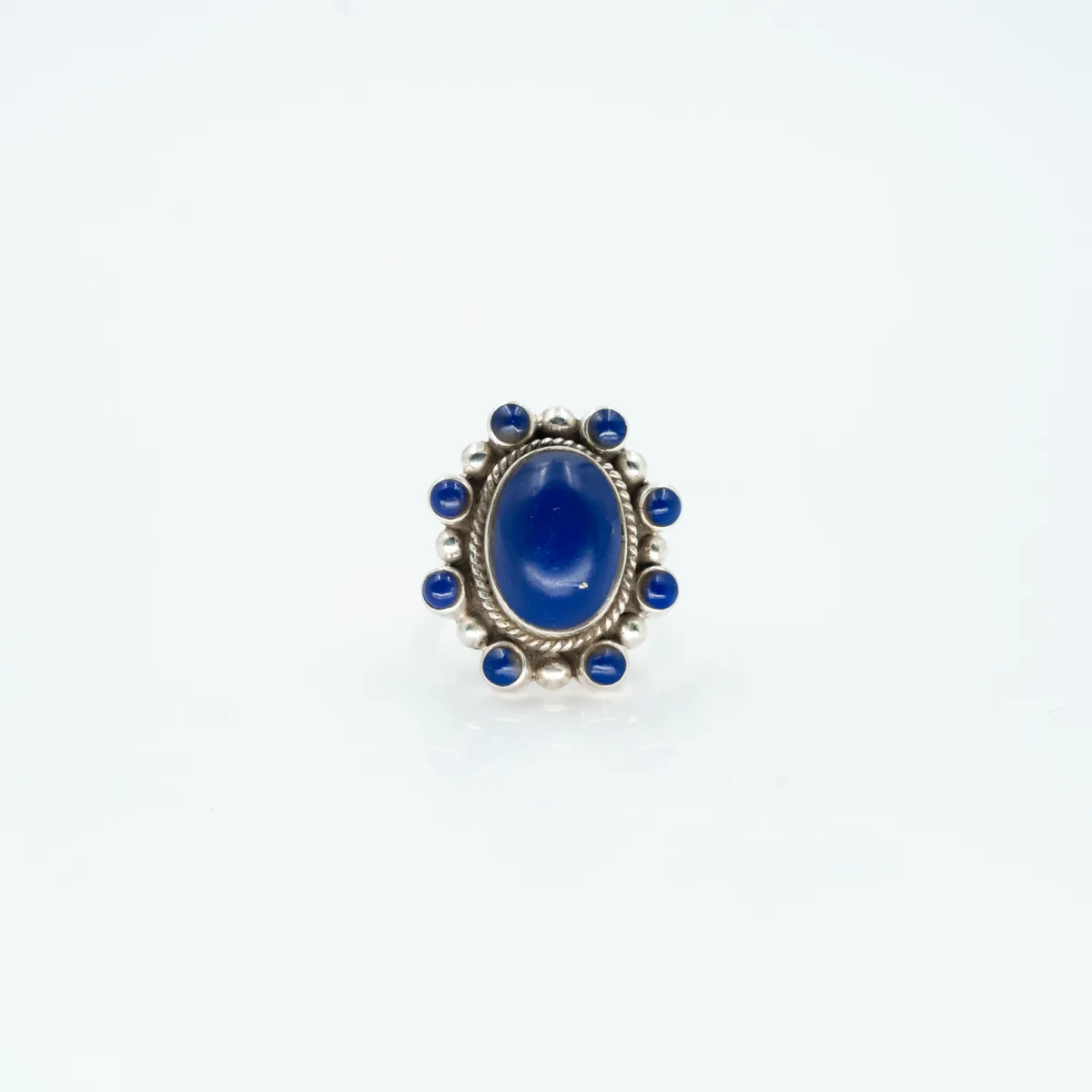 Inel oval floare lapis-lazuli Argint