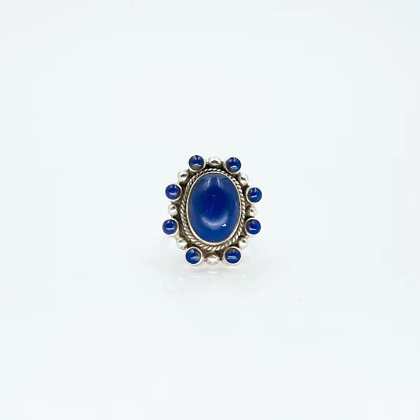 Inel oval floare lapis-lazuli Argint