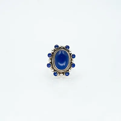 Inel oval floare lapis-lazuli Argint - 1