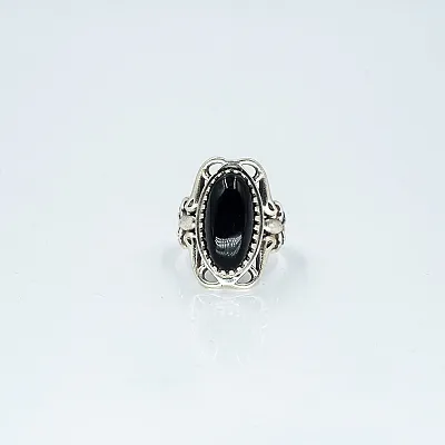 Inel oval broderie onix Argint - 1