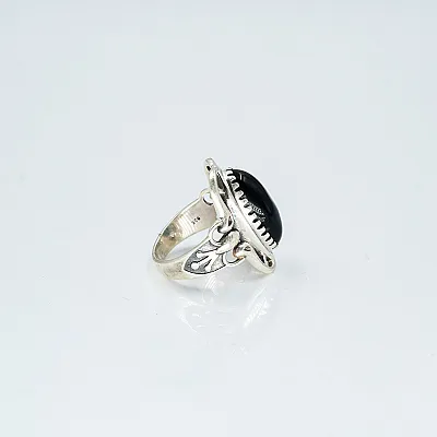 Inel oval broderie onix Argint - 5