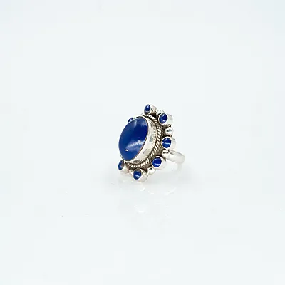 Inel oval floare lapis-lazuli Argint - 2