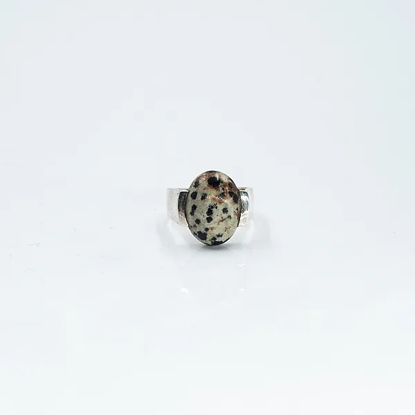 Inel oval simplu s jasp-dalmatian Argint