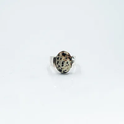 Inel oval simplu s jasp-dalmatian Argint - 1