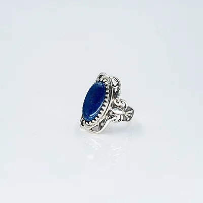 Inel oval broderie lapis-lazuli Argint - 2