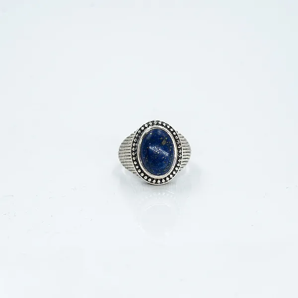 Inel oval simplu puncte lapis-lazuli Argint