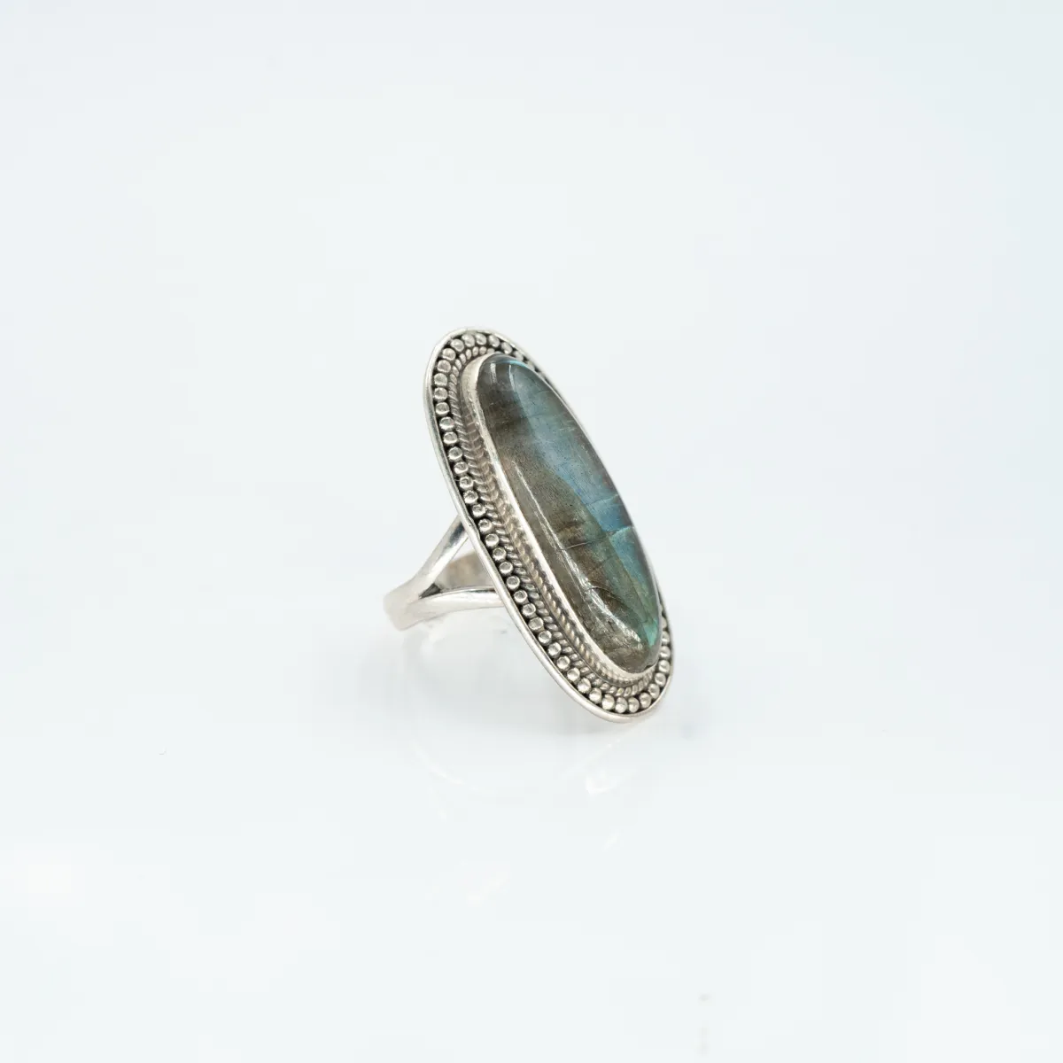 Inel lung picaturi labradorit cabochon Argint
