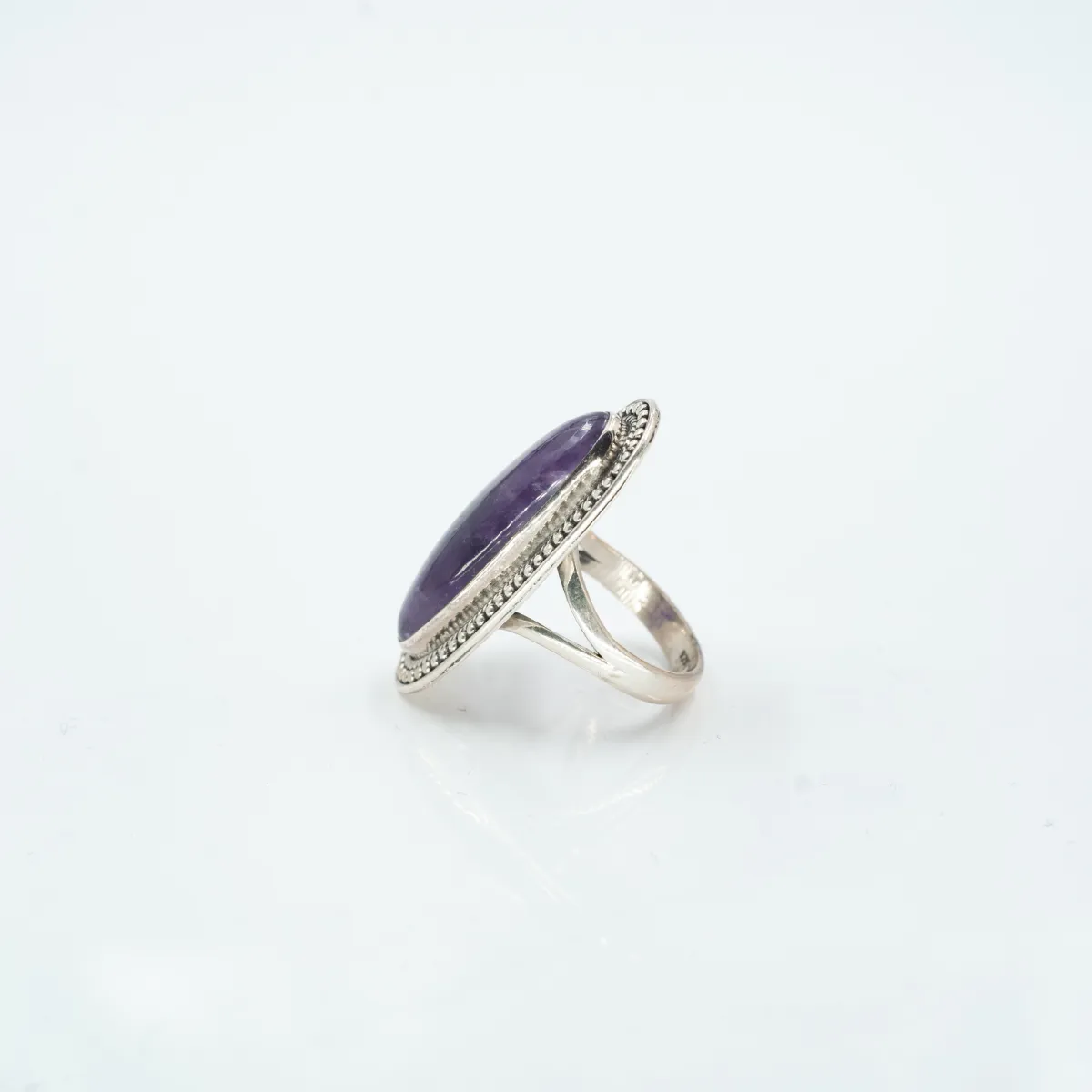 Inel lung picaturi ametist cabochon Argint