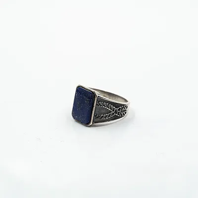 Inel dreptunghiular model lapis-lazuli Argint - 2