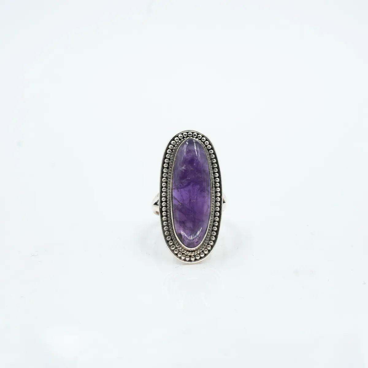 Inel lung picaturi ametist cabochon Argint