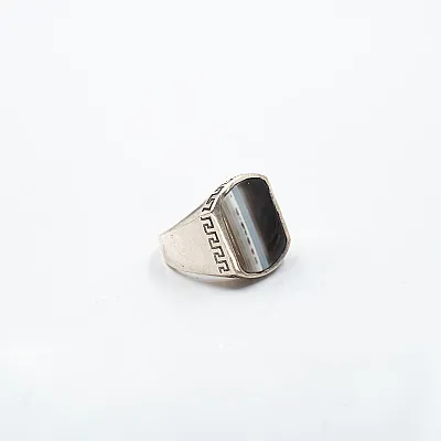 Inel patrat Greek piatra agat-zebra Argint - 1