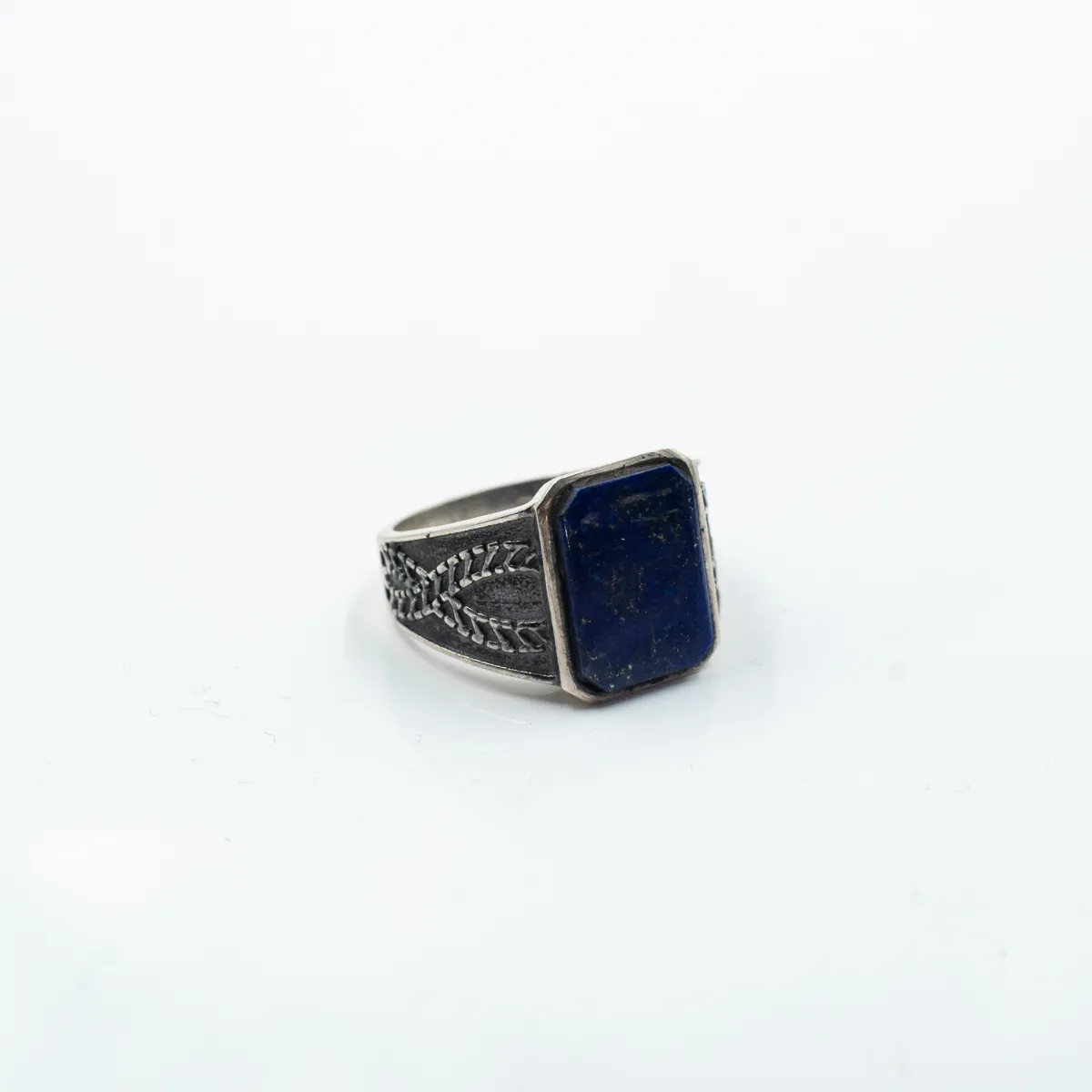 Inel dreptunghiular model lapis-lazuli Argint