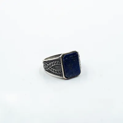 Inel dreptunghiular model lapis-lazuli Argint - 5