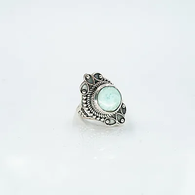Inel piatra rotunda decor larimar Argint - 5