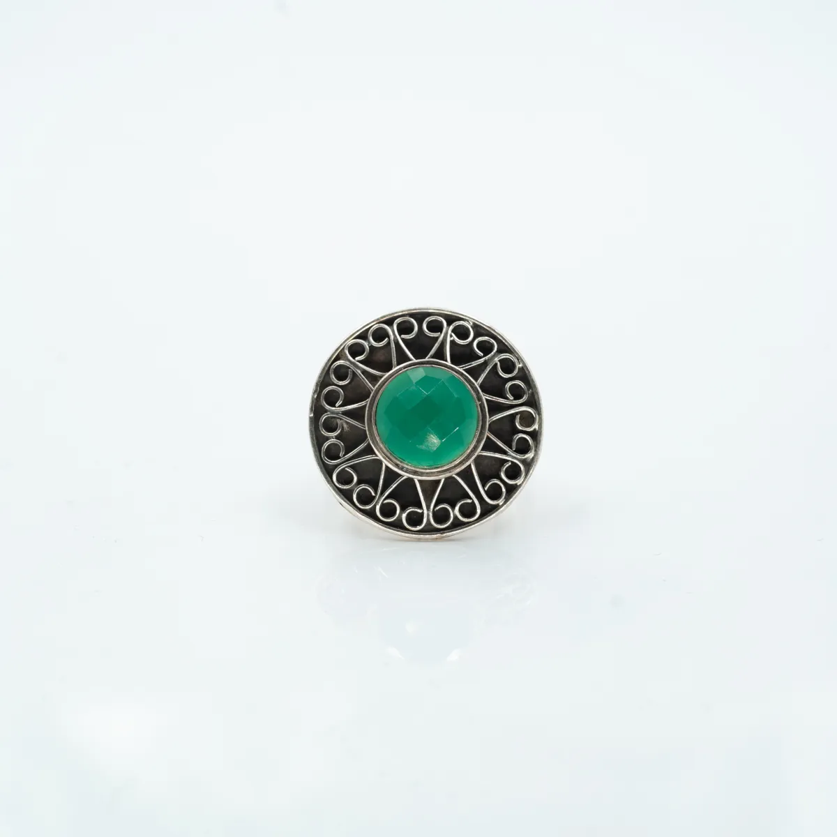 Inel rotund bucle agat-verde Argint