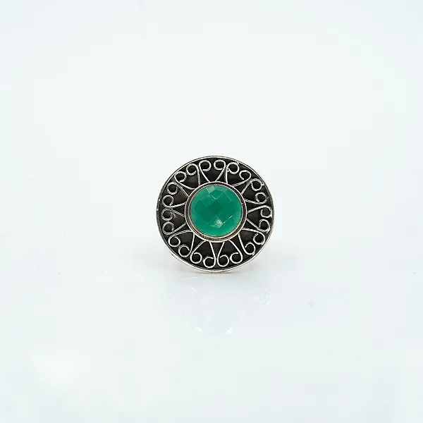 Inel rotund bucle agat-verde Argint